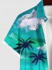 Plus Size Coconut Tree Cloud Sea Ombre Sky Print Buttons Pocket Hawaii Shirt For Men -  