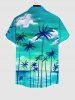 Plus Size Coconut Tree Cloud Sea Ombre Sky Print Buttons Pocket Hawaii Shirt For Men -  