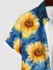 Plus Size Oil Painting Sunflowers Sea Swirls Print Buttons Pocket Hawaii Shirt For Men -  
