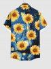 Plus Size Oil Painting Sunflowers Sea Swirls Print Buttons Pocket Hawaii Shirt For Men -  