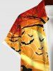 Plus Size Halloween Spider Web Bat Pumpkin Castle Wizard Print Buttons Pocket Shirt For Men -  