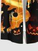 Plus Size Halloween Spider Web Bat Pumpkin Castle Wizard Print Buttons Pocket Shirt For Men -  