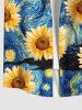 Plus Size Oil Painting Sunflowers Sea Swirls Print Buttons Pocket Hawaii Shirt For Men -  