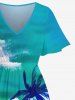 Plus Size Coconut Tree Cloud Sea Ombre Sky Print Split Hawaii Midi Dress -  