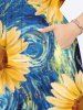 Plus Size Oil Painting Sunflowers Sea Swirls Print Split Hawaii Midi Dress -  