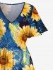 Plus Size Oil Painting Sunflowers Sea Swirls Print Split Hawaii Midi Dress -  