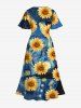 Plus Size Oil Painting Sunflowers Sea Swirls Print Split Hawaii Midi Dress -  