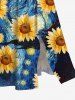 Plus Size Oil Painting Sunflowers Sea Swirls Print Split Hawaii Midi Dress -  