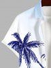 Plus Size Hand Painted Coconut Tree Sun Sea Print Buttons Pocket Hawaii Shirt For Men -  