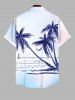 Plus Size Hand Painted Coconut Tree Sun Sea Print Buttons Pocket Hawaii Shirt For Men -  