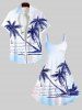 Plus Size Hand Painted Coconut Tree Sun Sea Sailboat Print Hawaii Tank Dress -  