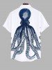 Plus Size Octopus Print Buttons Pocket Hawaii Shirt For Men -  