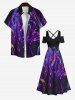 Plus Size Cold Shoulder Glitter Colorful Fluid Galaxy Psychedelic Waves Printed Hawaii Crisscross A Line Maxi Dress -  