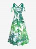 Plus Size Cold Shoulder Tropical Coconut Tree Print Hawaii Crisscross A Line Maxi Dress -  