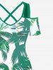 Plus Size Cold Shoulder Tropical Coconut Tree Print Hawaii Crisscross A Line Maxi Dress -  