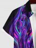 Plus Size Glitter Colorful Fluid Galaxy Psychedelic Waves Print Hawaii Button Pocket Shirt For Men -  
