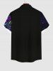 Plus Size Glitter Colorful Fluid Galaxy Psychedelic Waves Print Hawaii Button Pocket Shirt For Men -  
