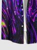 Plus Size Glitter Colorful Fluid Galaxy Psychedelic Waves Print Hawaii Button Pocket Shirt For Men -  