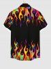 Chemise D'Halloween Boutonnée Colorée Flamme Imprimée de Grande Taille avec Poche - Noir L