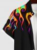 Chemise D'Halloween Boutonnée Colorée Flamme Imprimée de Grande Taille avec Poche - Noir L