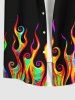 Chemise D'Halloween Boutonnée Colorée Flamme Imprimée de Grande Taille avec Poche - Noir L