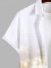 Plus Size Glitter Ombre Halo Floral Print Hawaii Button Pocket Shirt For Men -  