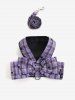 Pet's Butterfly Plaid Print Bowknot Vest with Leash -  