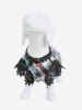 Pet's Plaid Painting Graffiti Print Glitter Rivet Floral Crochet Trim Button Dress -  