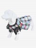 Pet's Plaid Painting Graffiti Print Glitter Rivet Floral Crochet Trim Button Dress -  