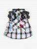 Pet's Plaid Painting Graffiti Print Glitter Rivet Floral Crochet Trim Button Dress -  
