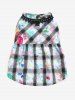 Pet's Plaid Painting Graffiti Print Glitter Rivet Floral Crochet Trim Button Dress -  