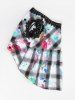 Pet's Plaid Painting Graffiti Print Glitter Rivet Floral Crochet Trim Button Dress -  