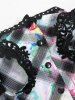 Pet's Plaid Painting Graffiti Print Glitter Rivet Floral Crochet Trim Button Dress -  