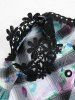 Pet's Plaid Painting Graffiti Print Glitter Rivet Floral Crochet Trim Button Dress -  