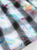 Pet's Plaid Painting Graffiti Print Glitter Rivet Floral Crochet Trim Button Dress -  