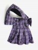 Pet's Butterfly Plaid Print Ruffles Bowknot Tied Dress with Leash -  