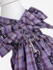 Pet's Butterfly Plaid Print Ruffles Bowknot Tied Dress with Leash -  