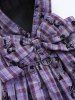 Pet's Butterfly Plaid Print Ruffles Bowknot Tied Dress with Leash -  