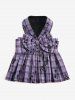 Pet's Butterfly Plaid Print Ruffles Bowknot Tied Dress with Leash -  