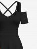 Maxi Robe D'Halloween Flamme Imprimée à Epaule Dénudée de Grande Taille - Noir XS