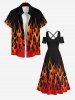Maxi Robe D'Halloween Flamme Imprimée à Epaule Dénudée de Grande Taille - Noir XS