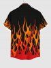 Plus Size Halloween Fire Flame Print Buttons Pocket Shirt For Men -  