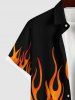 Plus Size Halloween Fire Flame Print Buttons Pocket Shirt For Men -  