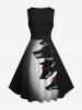 Robe D'Halloween Trapèze Vintage Ombré Loup Imprimé de Grande Taille - Noir XS