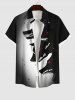 Plus Size Wolf Print Halloween Ombre Button Pocket Shirt For Men -  