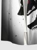 Plus Size Wolf Print Halloween Ombre Button Pocket Shirt For Men -  