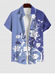 Plus Size Flowers Leaf Curve Colorblock Print Buttons Pocket Hawaii Shirt For Men -  