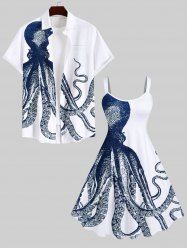 Octopus Print Plus Size Matching Beach Outfit For Couples -  