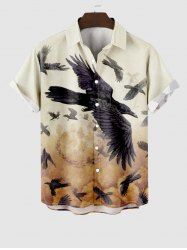 Plus Size Halloween Eagles Swirls Sand Ombre Colorblock Print Buttons Pocket Shirt For Men -  