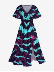 Plus Size Halloween Costume Bat Blood Print Split Midi Dress -  